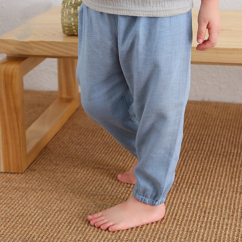 Children's Cotton And Linen Trousers Spring And Summer Thin Boys And Girls Linen Pant Baby Harem Pants WT620 - TiniLoom