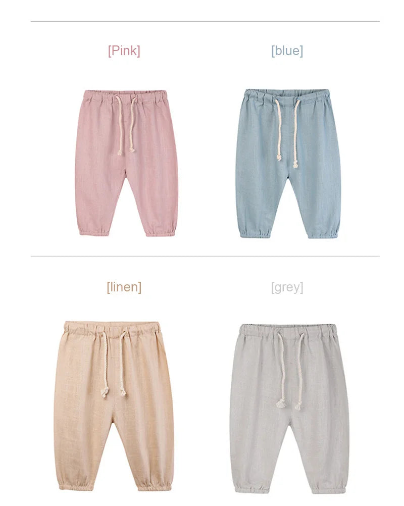 Children's Cotton And Linen Trousers Spring And Summer Thin Boys And Girls Linen Pant Baby Harem Pants WT620 - TiniLoom