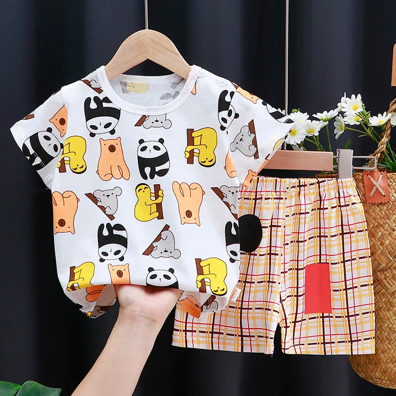 Kids Clothes Set Baby Boy/Girl T-Shirt + Shorts Summer Clothing Cotton Cartoon Casual Boys Tracksuit Children Baby Clothes Set - TiniLoom
