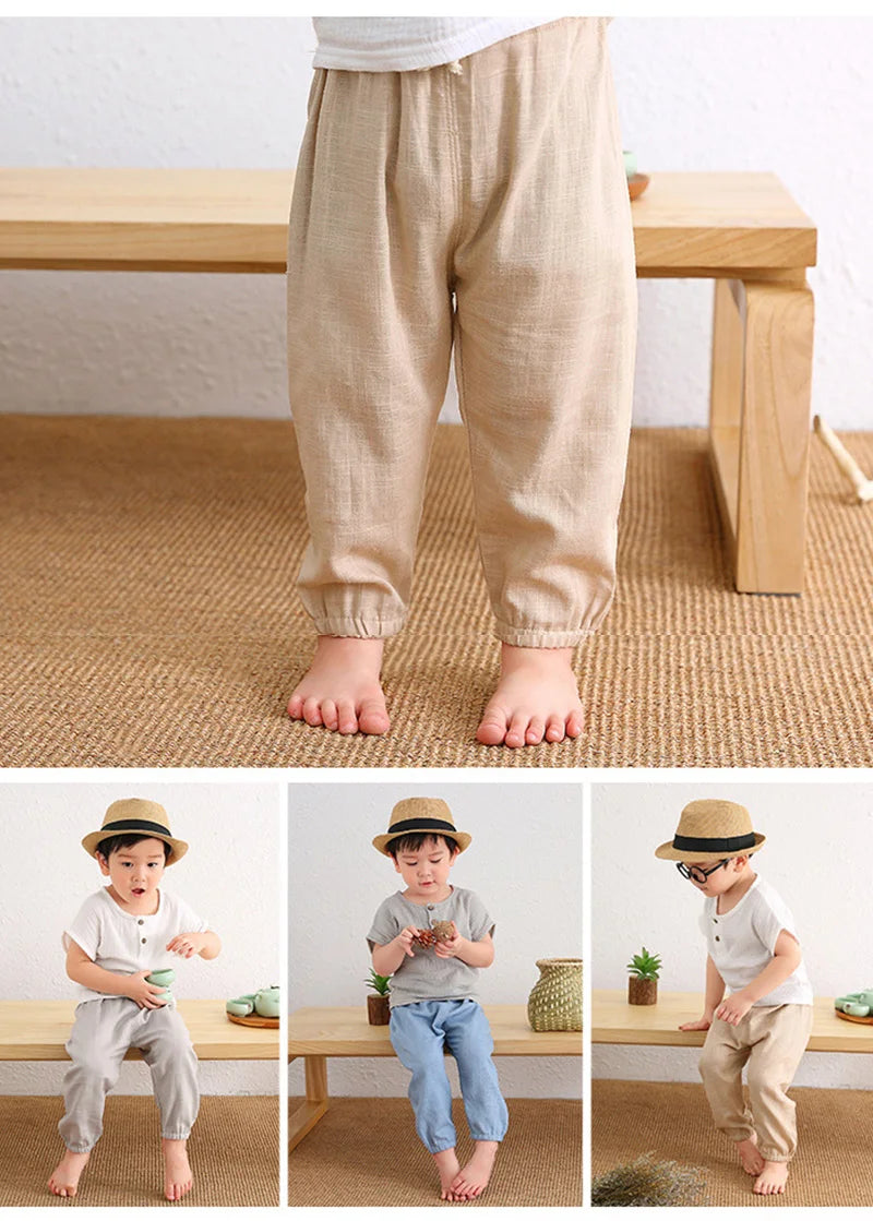 Children's Cotton And Linen Trousers Spring And Summer Thin Boys And Girls Linen Pant Baby Harem Pants WT620 - TiniLoom