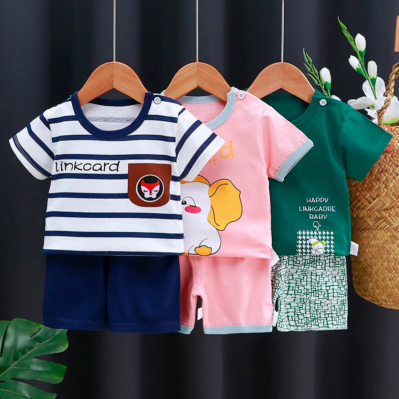 Kids Clothes Set Baby Boy/Girl T-Shirt + Shorts Summer Clothing Cotton Cartoon Casual Boys Tracksuit Children Baby Clothes Set - TiniLoom