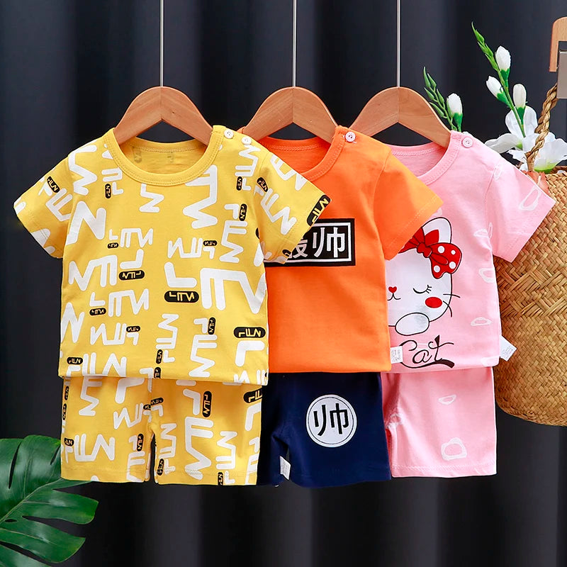 Kids Clothes Set Baby Boy/Girl T-Shirt + Shorts Summer Clothing Cotton Cartoon Casual Boys Tracksuit Children Baby Clothes Set - TiniLoom