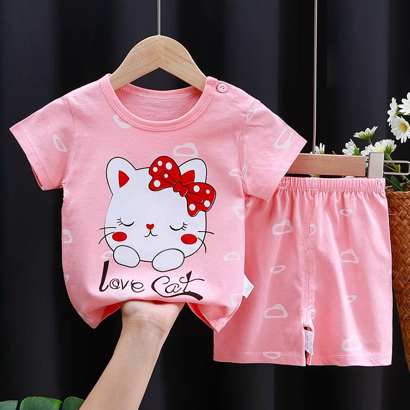 Kids Clothes Set Baby Boy/Girl T-Shirt + Shorts Summer Clothing Cotton Cartoon Casual Boys Tracksuit Children Baby Clothes Set - TiniLoom