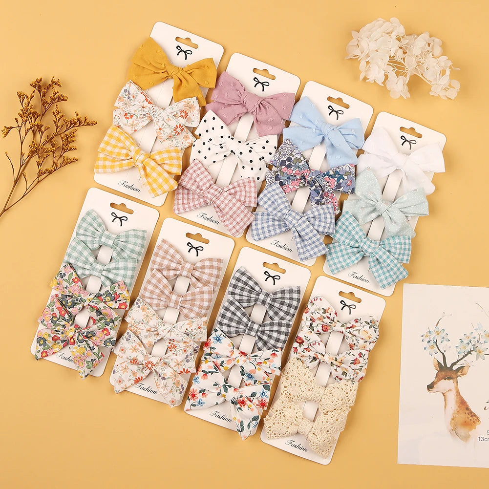 4Pcs/set Leopard Dot Print Bowknot Hair Bow Clips Baby Girls Lace Cotton Linen Barrettes Safety Hairpins Headwear Accessories - TiniLoom