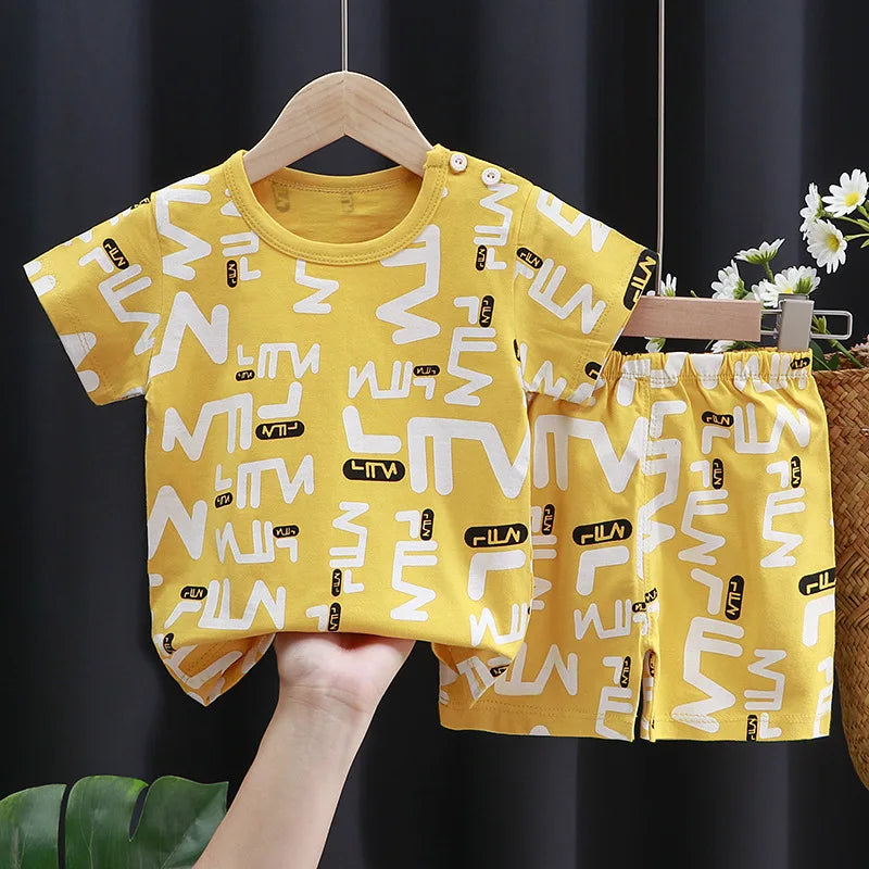 Kids Clothes Set Baby Boy/Girl T-Shirt + Shorts Summer Clothing Cotton Cartoon Casual Boys Tracksuit Children Baby Clothes Set - TiniLoom
