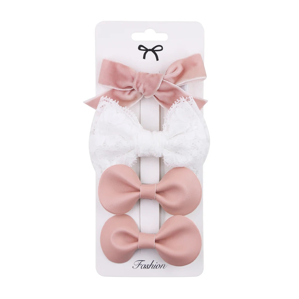4Pcs/set Leopard Dot Print Bowknot Hair Bow Clips Baby Girls Lace Cotton Linen Barrettes Safety Hairpins Headwear Accessories - TiniLoom