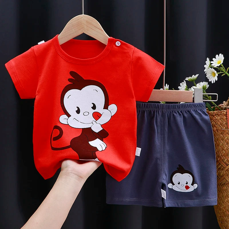 Kids Clothes Set Baby Boy/Girl T-Shirt + Shorts Summer Clothing Cotton Cartoon Casual Boys Tracksuit Children Baby Clothes Set - TiniLoom