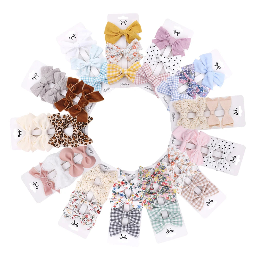 4Pcs/set Leopard Dot Print Bowknot Hair Bow Clips Baby Girls Lace Cotton Linen Barrettes Safety Hairpins Headwear Accessories - TiniLoom