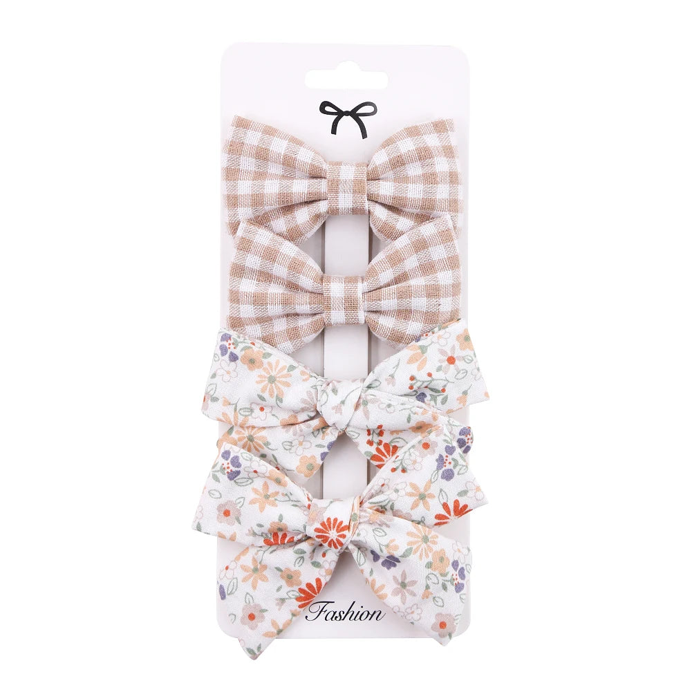 4Pcs/set Leopard Dot Print Bowknot Hair Bow Clips Baby Girls Lace Cotton Linen Barrettes Safety Hairpins Headwear Accessories - TiniLoom