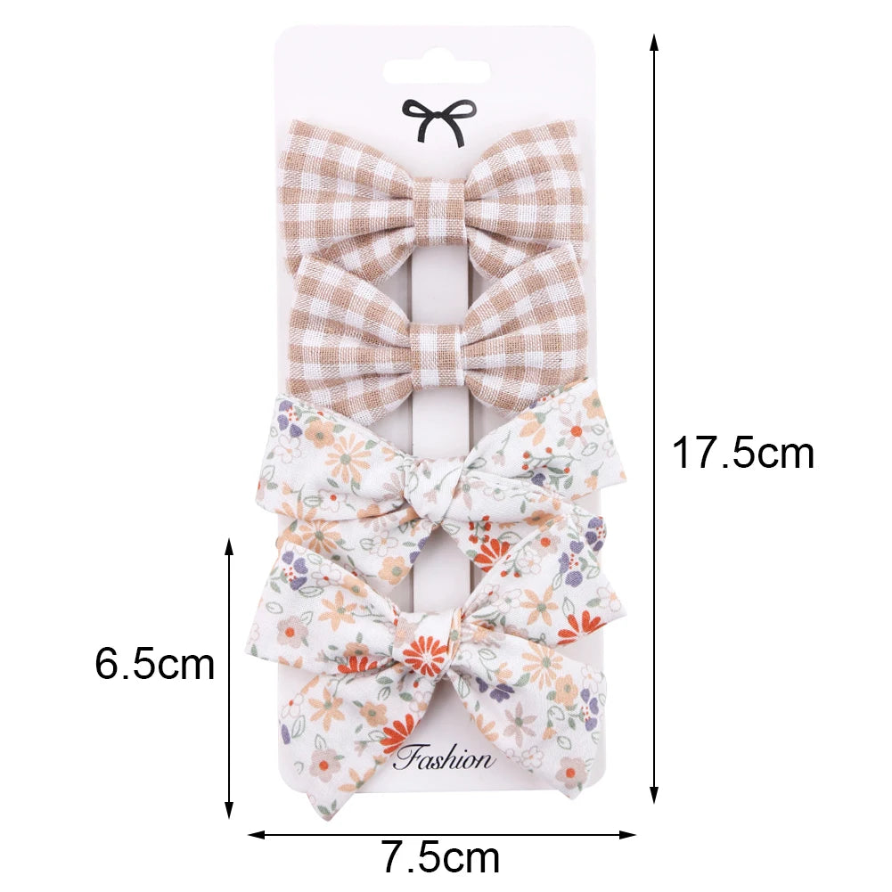4Pcs/set Leopard Dot Print Bowknot Hair Bow Clips Baby Girls Lace Cotton Linen Barrettes Safety Hairpins Headwear Accessories - TiniLoom