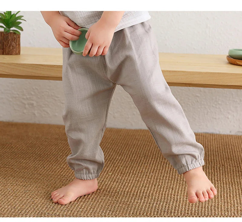 Children's Cotton And Linen Trousers Spring And Summer Thin Boys And Girls Linen Pant Baby Harem Pants WT620 - TiniLoom