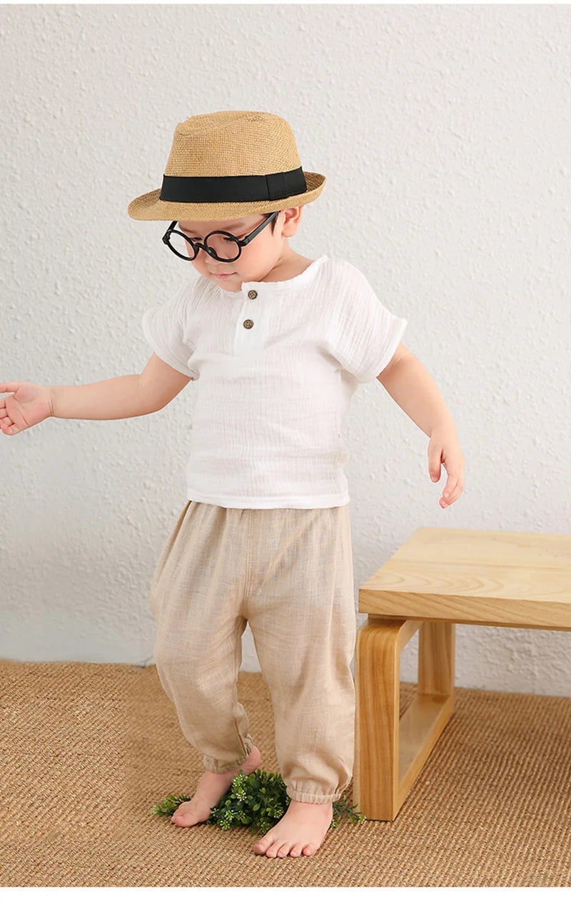 Children's Cotton And Linen Trousers Spring And Summer Thin Boys And Girls Linen Pant Baby Harem Pants WT620 - TiniLoom