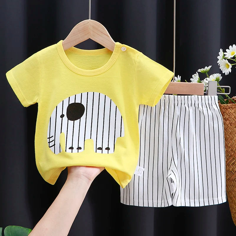 Kids Clothes Set Baby Boy/Girl T-Shirt + Shorts Summer Clothing Cotton Cartoon Casual Boys Tracksuit Children Baby Clothes Set - TiniLoom