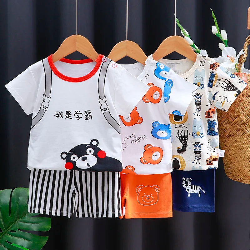 Kids Clothes Set Baby Boy/Girl T-Shirt + Shorts Summer Clothing Cotton Cartoon Casual Boys Tracksuit Children Baby Clothes Set - TiniLoom