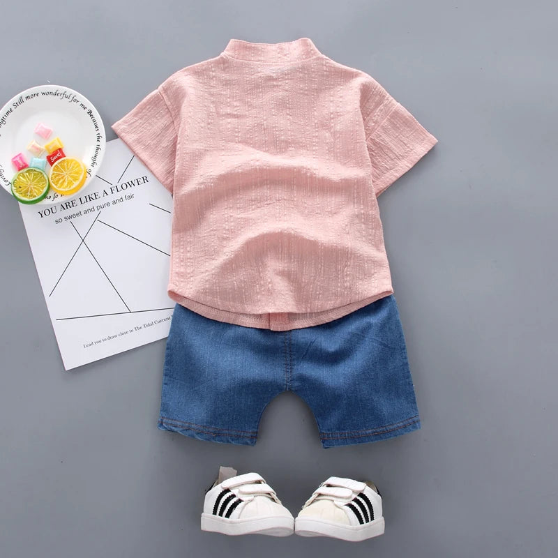 New Summer  Hot Sale Toddler Kids Baby Boys Shirt Cartoon Tops Denim Shorts Pants Outfits Set Baby Clothes - TiniLoom