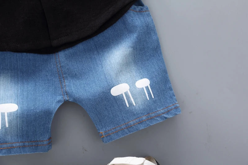 New Summer  Hot Sale Toddler Kids Baby Boys Shirt Cartoon Tops Denim Shorts Pants Outfits Set Baby Clothes - TiniLoom