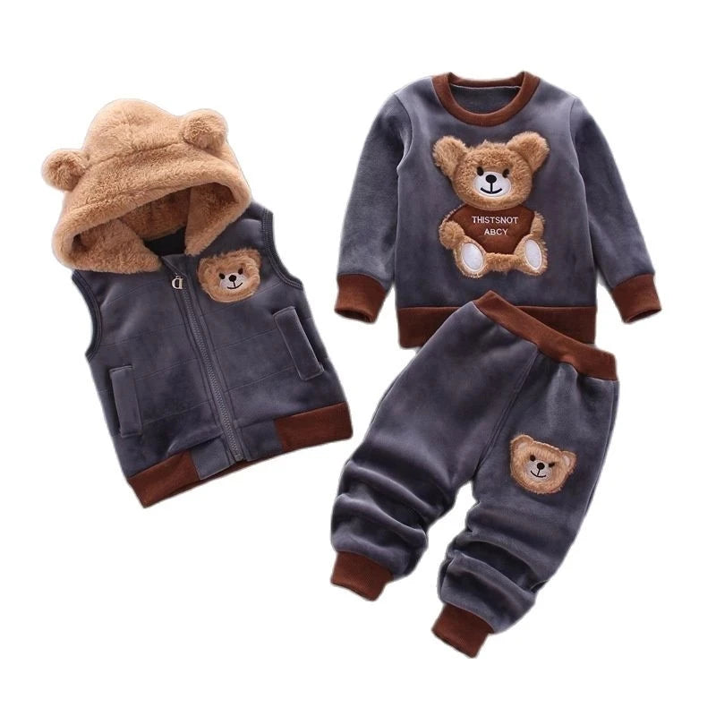 Kids Warm Pajama Sets Autumn Winter Plus Velvets Clothing Suits Boys Girls Fashion Print Pullover+Pants 2Pcs Outfits 1-14 Years - TiniLoom