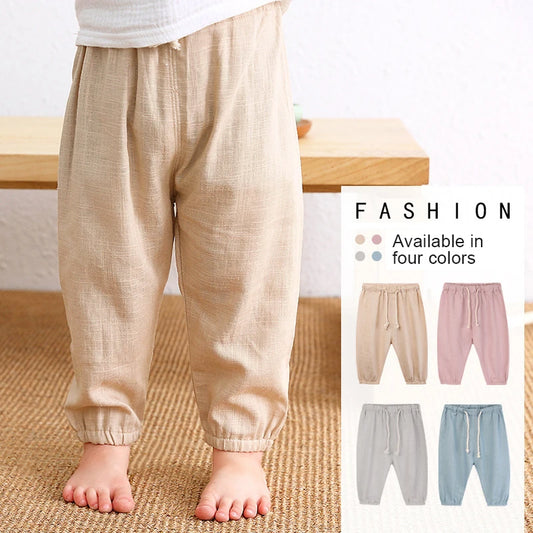 Children's Cotton And Linen Trousers Spring And Summer Thin Boys And Girls Linen Pant Baby Harem Pants WT620 - TiniLoom