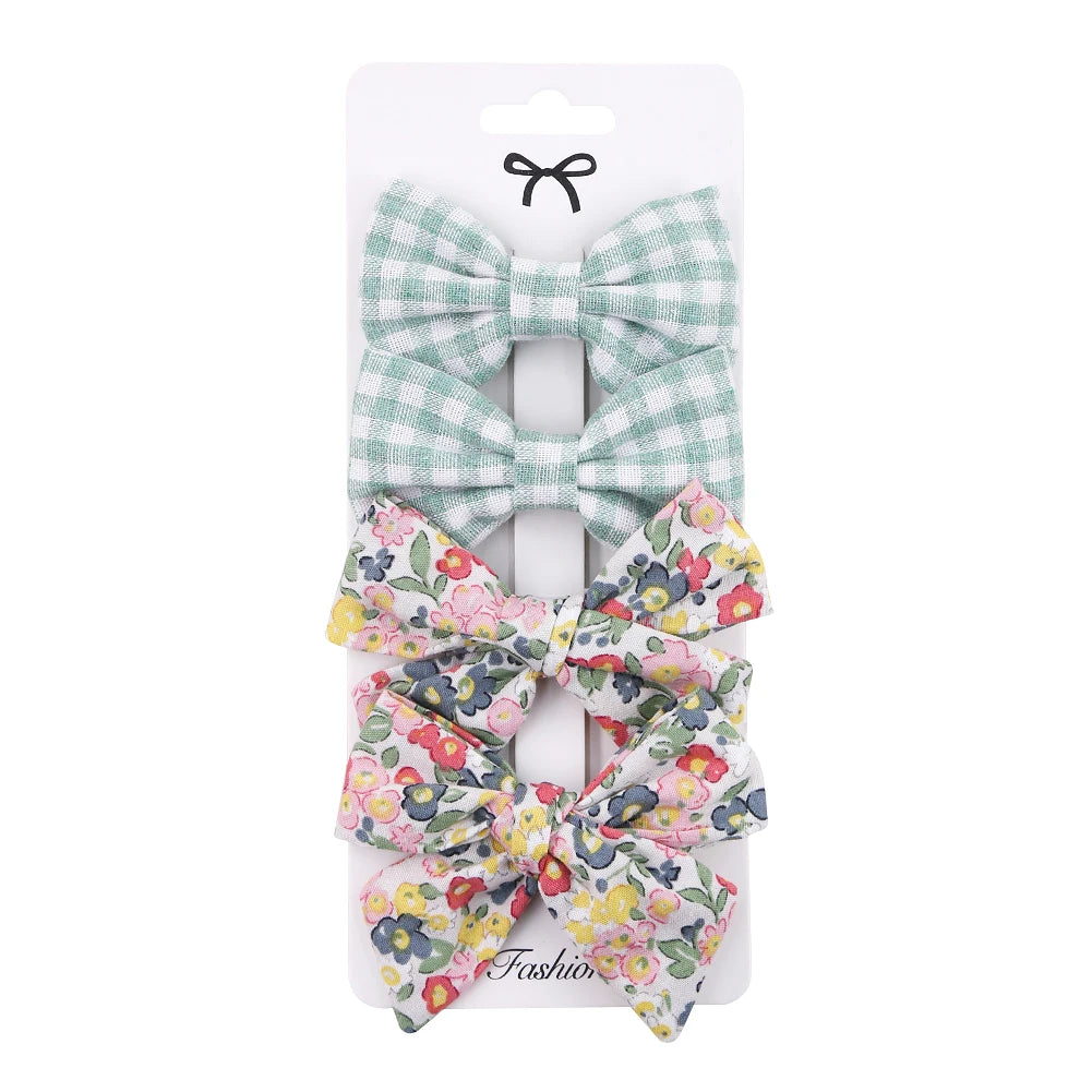 4Pcs/set Leopard Dot Print Bowknot Hair Bow Clips Baby Girls Lace Cotton Linen Barrettes Safety Hairpins Headwear Accessories - TiniLoom
