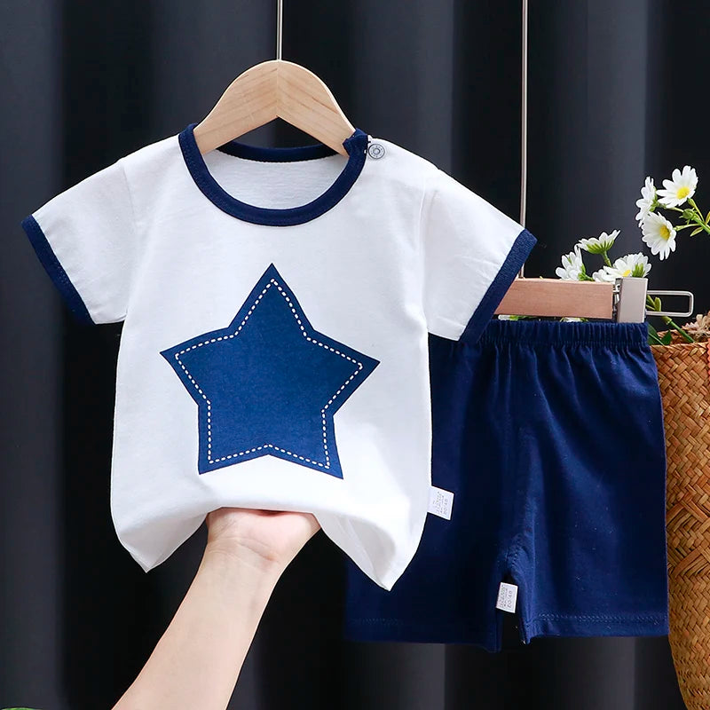 Kids Clothes Set Baby Boy/Girl T-Shirt + Shorts Summer Clothing Cotton Cartoon Casual Boys Tracksuit Children Baby Clothes Set - TiniLoom