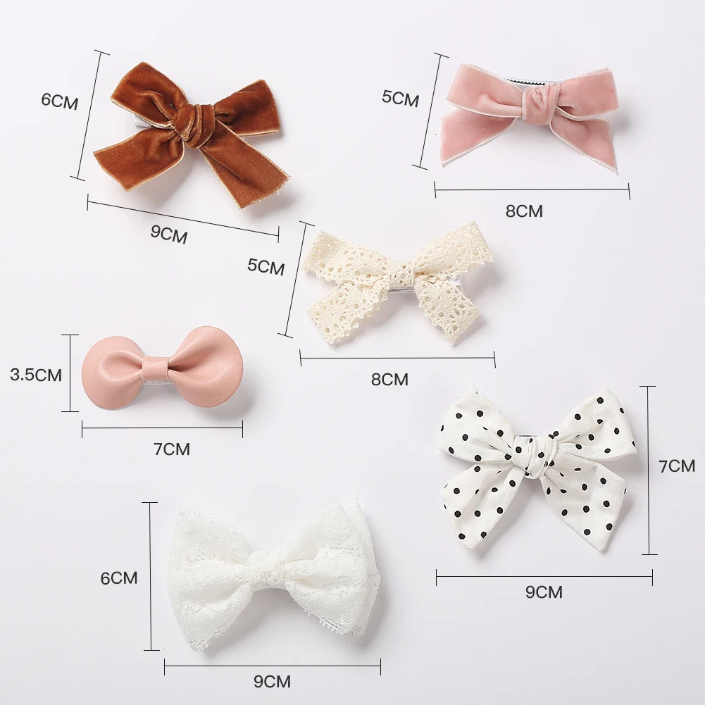 4Pcs/set Leopard Dot Print Bowknot Hair Bow Clips Baby Girls Lace Cotton Linen Barrettes Safety Hairpins Headwear Accessories - TiniLoom