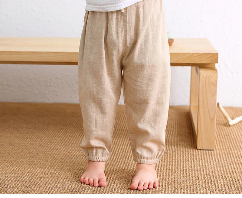 Children's Cotton And Linen Trousers Spring And Summer Thin Boys And Girls Linen Pant Baby Harem Pants WT620 - TiniLoom