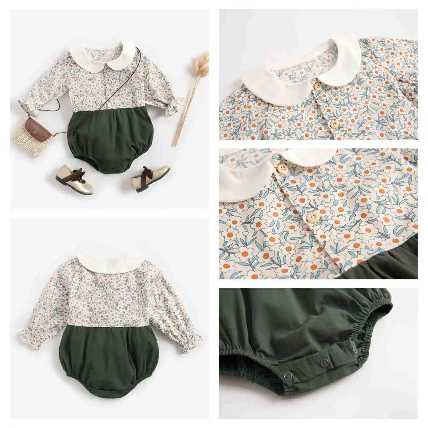 Sanlutoz Princess Newborn Baby Girl Bodysuits Long Sleeve Cotton Baby Clothes Flowers Plaid Cute