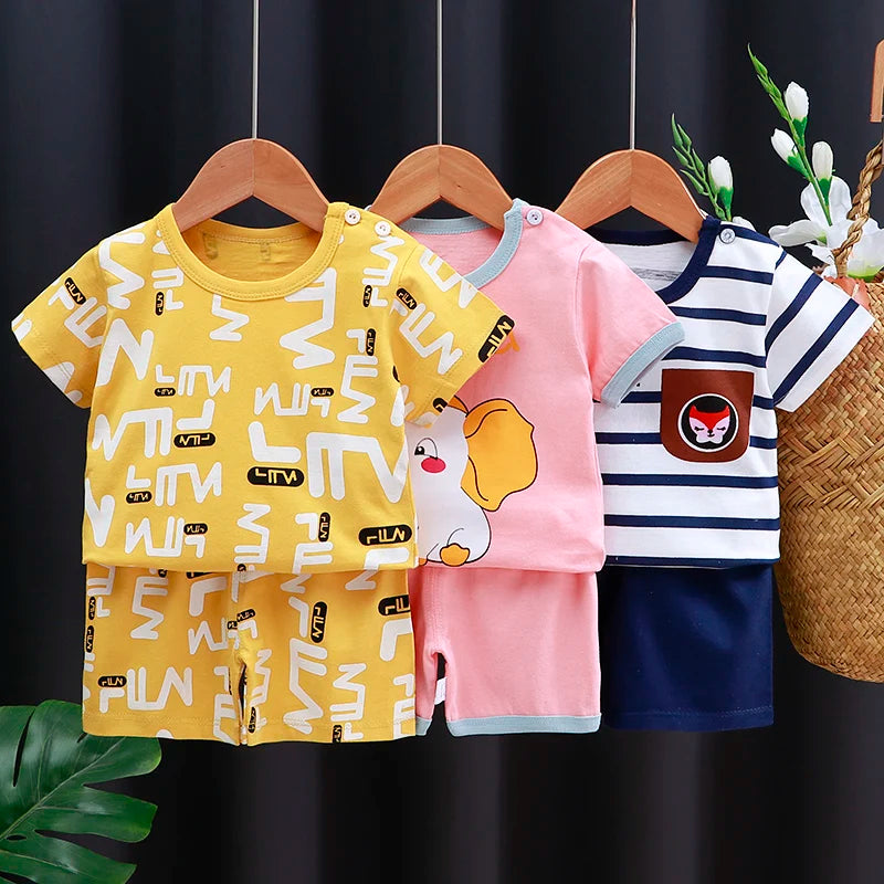 Kids Clothes Set Baby Boy/Girl T-Shirt + Shorts Summer Clothing Cotton Cartoon Casual Boys Tracksuit Children Baby Clothes Set - TiniLoom