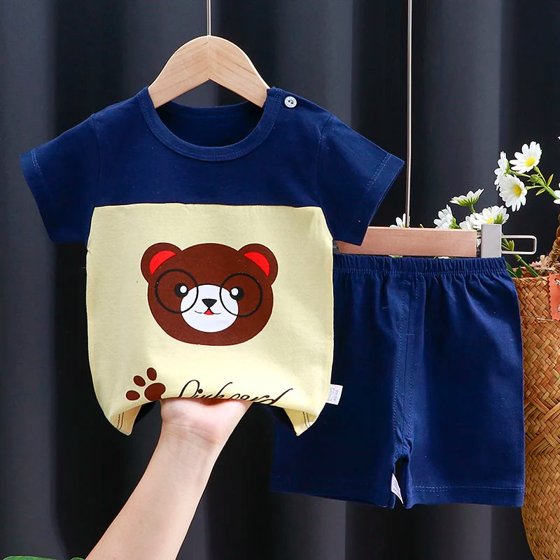 Kids Clothes Set Baby Boy/Girl T-Shirt + Shorts Summer Clothing Cotton Cartoon Casual Boys Tracksuit Children Baby Clothes Set - TiniLoom