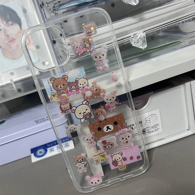 5pcs Kt Rilakkuma Cartoon Die-Cutting Sticker Kt Cat Diy Flashing Laser Stickers Anime Handbook Material Stickers Girl Kid Gift - TiniLoom