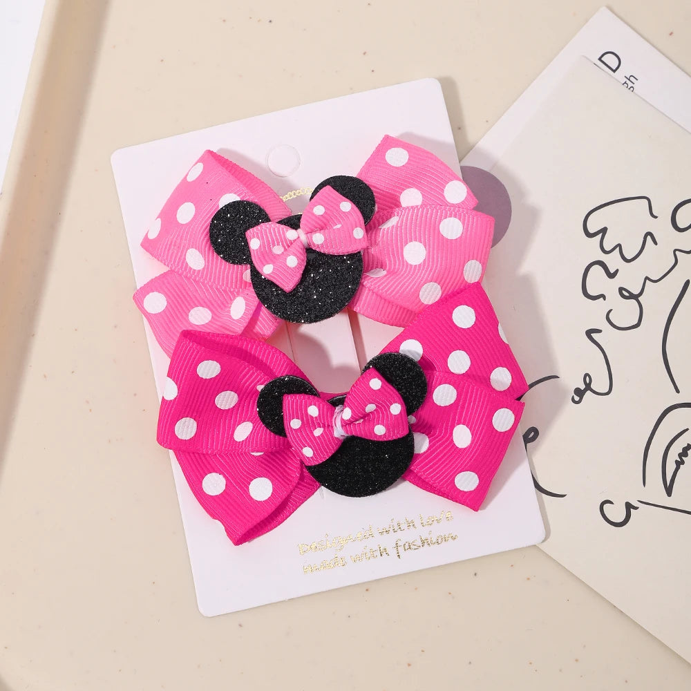 2pcs/Set Grils Lovely Polka Dot Bow Hair Clips for Hair Toddler Cartoon Hairpins Baby Boutique Hair Accessories - TiniLoom