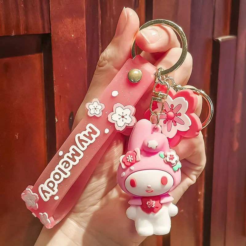 Sanrio Keychain Pink Cherry Blossom Cartoon Doll Kitty Kuromi Cute Cartoon Girl Pericarp Hanging Decoration School Bag Hanging - TiniLoom