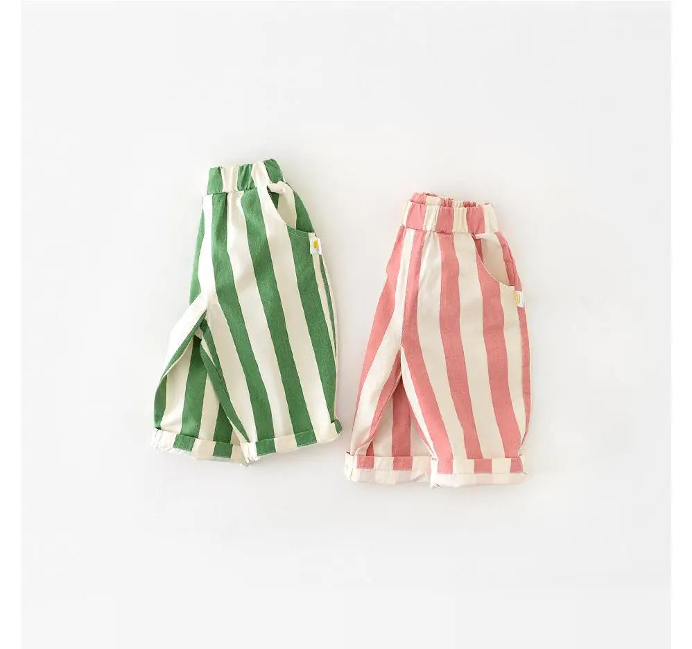 2024 Autumn Boy Girl Children Loose Striped Casual Pants Baby Pockets Fashion Pants Kid Outdoor Cotton Trousers Toddler Costume - TiniLoom