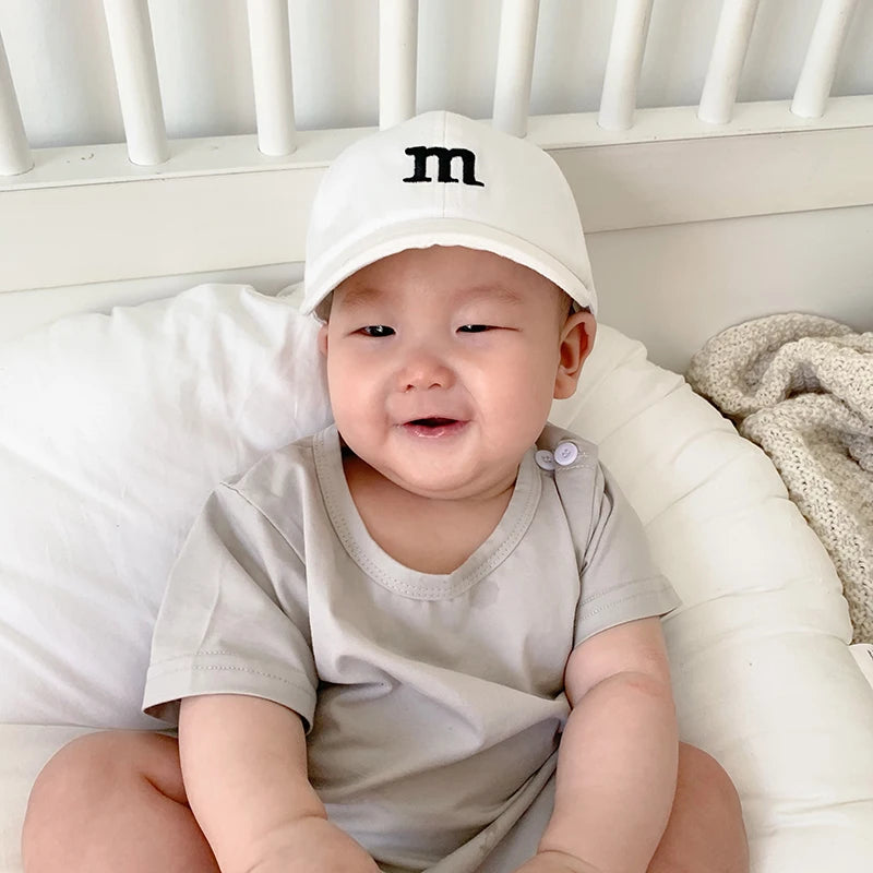 Solid Color Letter Baby Baseball Cap Simple Embroidered Peaked Hat for Toddler Boy Girl Summer Adjustable Kids Sun Hats - TiniLoom