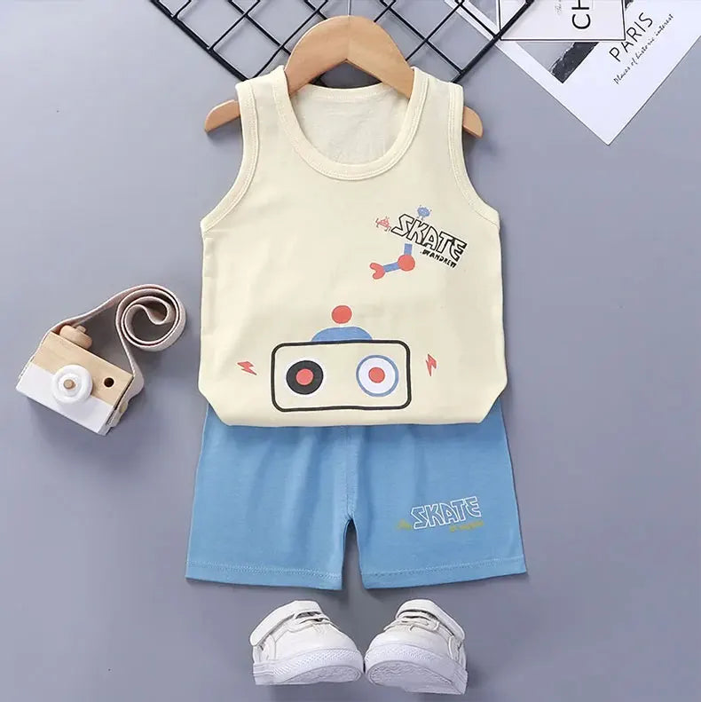 Children Sets Kids Clothes Boys Girls Vest Suit  Summer Children's Clothing baby Cotton T-Shirts Shorts Tank Top Sleeveless - TiniLoom