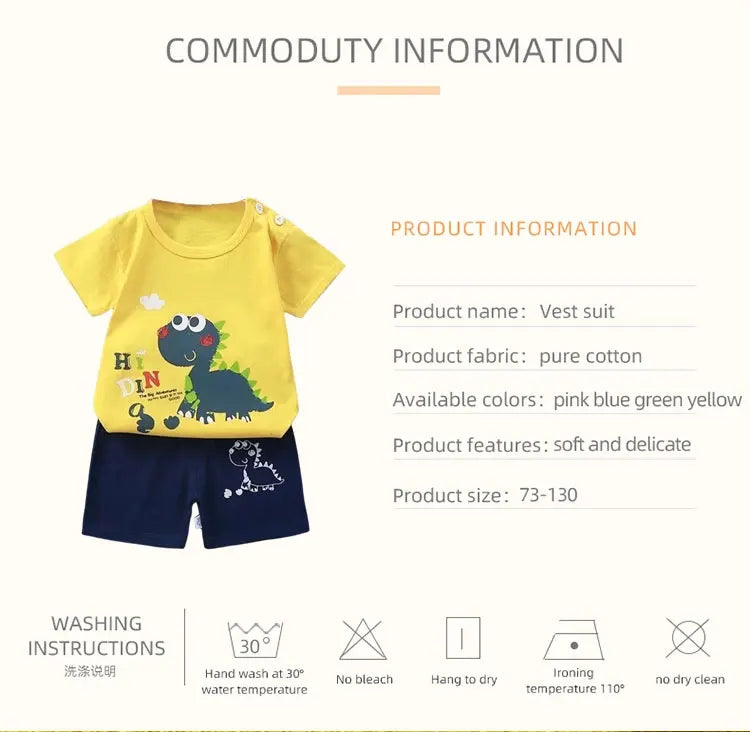 Fashion Kids Clothes Boys Girls Sets Top Shorts 2PCS 100% Cotton Soft Summer Children Baby Cloths T-shirt Shorts Toddler Suit - TiniLoom