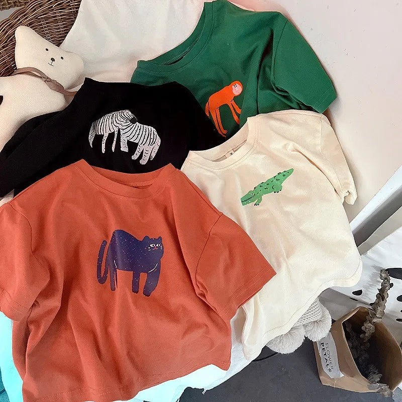 Animal Pattern Baby Boys Girls Short Sleeve Tops Kids Tees Summer Clothing Loose Fashion Trendy Children's Wear T-shirt O-neck - TiniLoom