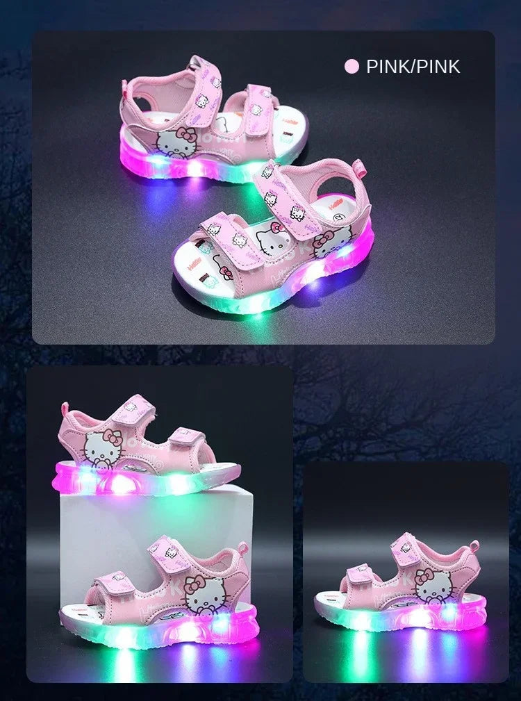 2025 Summer New Baby Girls Led Light Sandals Cute Hello Kitty Children's Casual Shoes Anti-slip Kids Beach Shoes Outdoor Shoes - TiniLoom