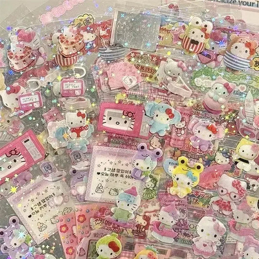 5pcs Kt Rilakkuma Cartoon Die-Cutting Sticker Kt Cat Diy Flashing Laser Stickers Anime Handbook Material Stickers Girl Kid Gift - TiniLoom