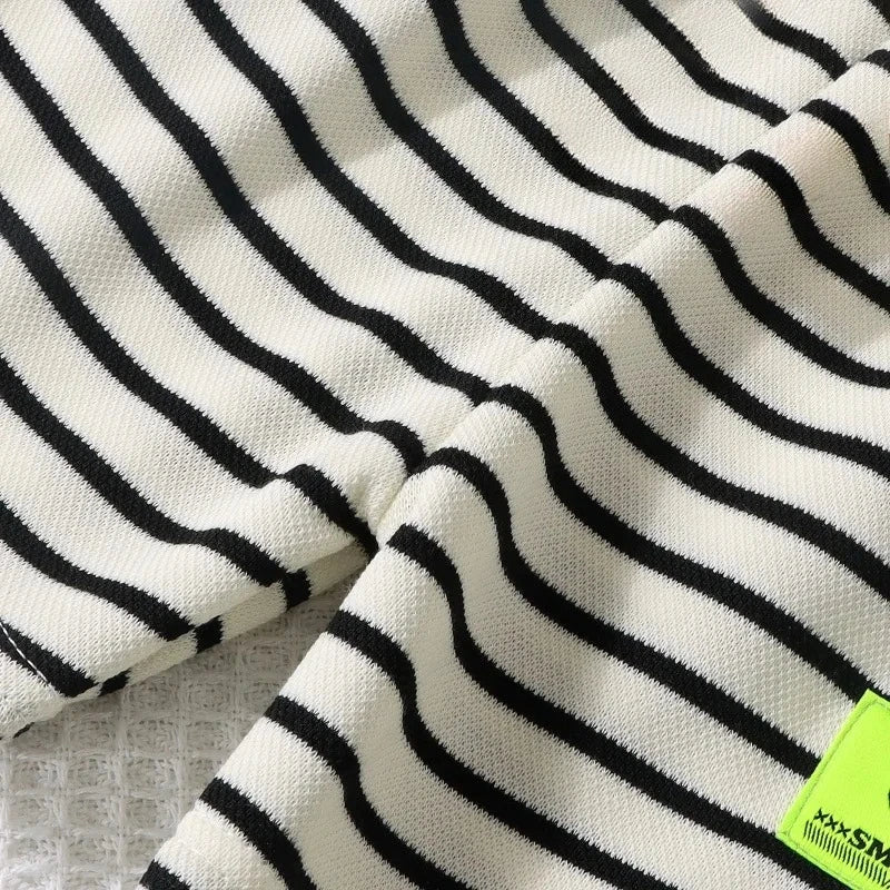 2Pcs Fashion Children Short Sleeve Shorts Sets Summer Kids Clothes Boys Baby Cotton Tee Pant Outfits Black and White Stripe - TiniLoom