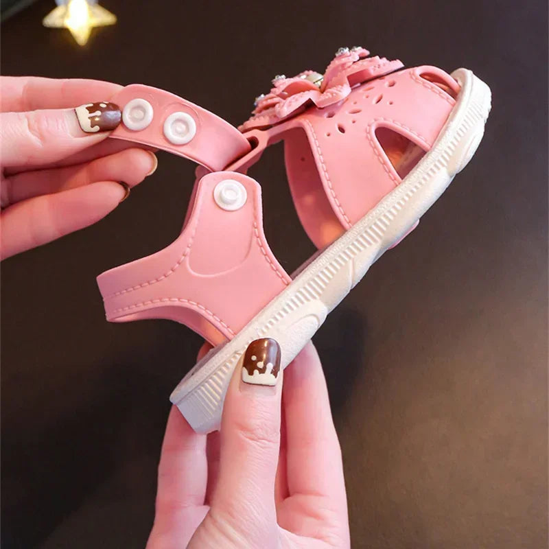 Solid Bow Children's Summer Shoes Cute PVC Beach Non Slip Sandals For Baby Girls Footwear Soft Infant Kids Fashion Sandals - TiniLoom