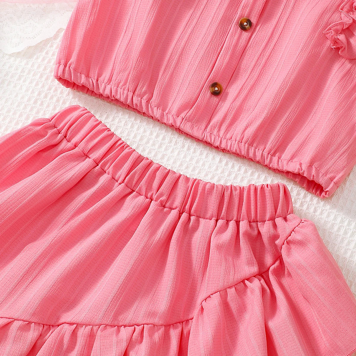 Kid Girls Summer Princess Clothing Set Flutter Sleeve Plain Color Tops+Short Skirt Sweet Style Party Wear For Child 8-12 Years - TiniLoom