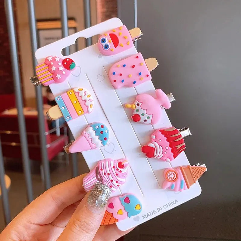 10PCS/Set New Girls Cute Cartoon Unicorn Hair Clips Kids Lovely Hairpins Ice Cream Headband Barrettes Fashion Hair Accessories - TiniLoom