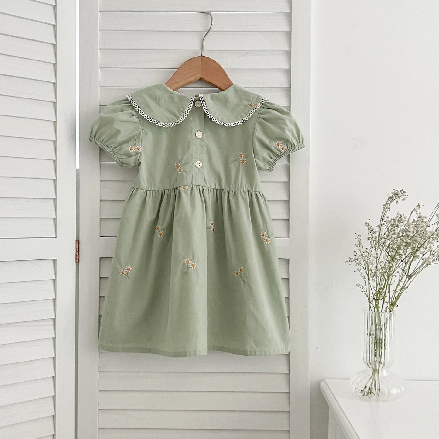 Infant Baby Girls Lace Collar Dress Rompers Sisters Clothes Kids Girls Embroider Flower Princess Dress Family Clothes Rompers