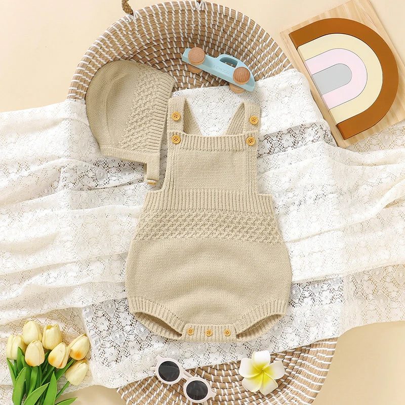 Baby Bodysuits Sleeveless Newborn Boys Girls Solid Color Onesie Hats Outfits Sets 2pcs Infant Unisex Playsuits Children Clothes - TiniLoom