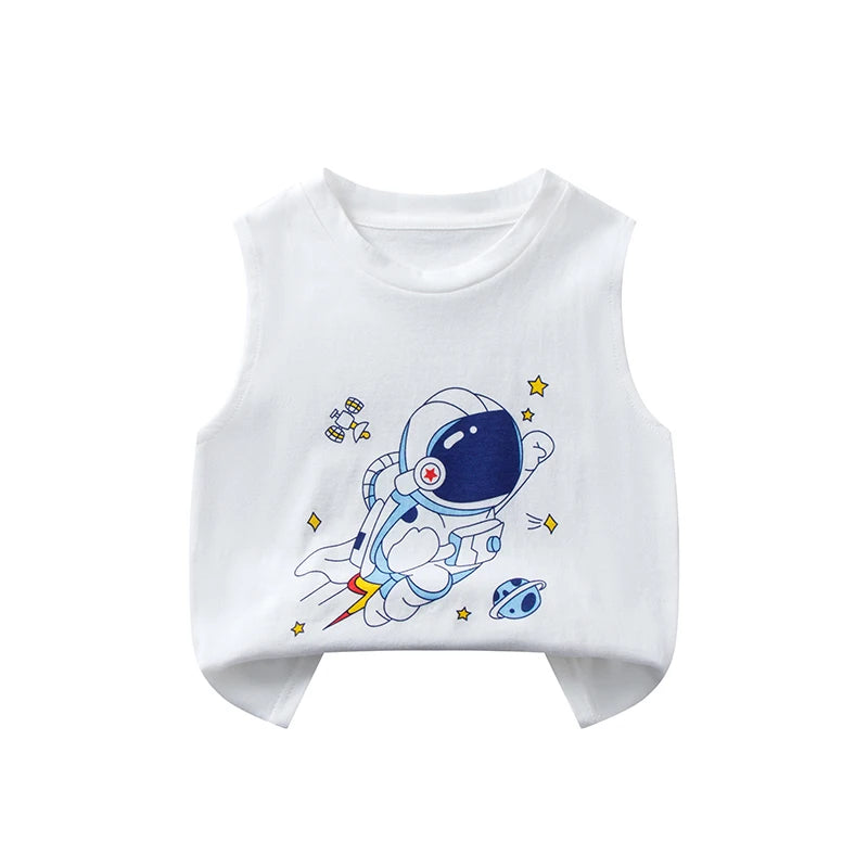 Children's Summer T-shirts Boys Girls Vests Sleeveless Cartoon Tee Tops 100% Cotton Comfortable Kids T-shirt Clothes Fashion New - TiniLoom