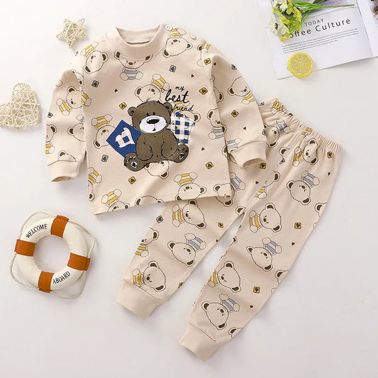 Cotton Boys Girls Sleepwear Suits Autumn Spring Newborn Underclothes 2pcs Kids Clothes Set Toddler Kids Pajamas - TiniLoom