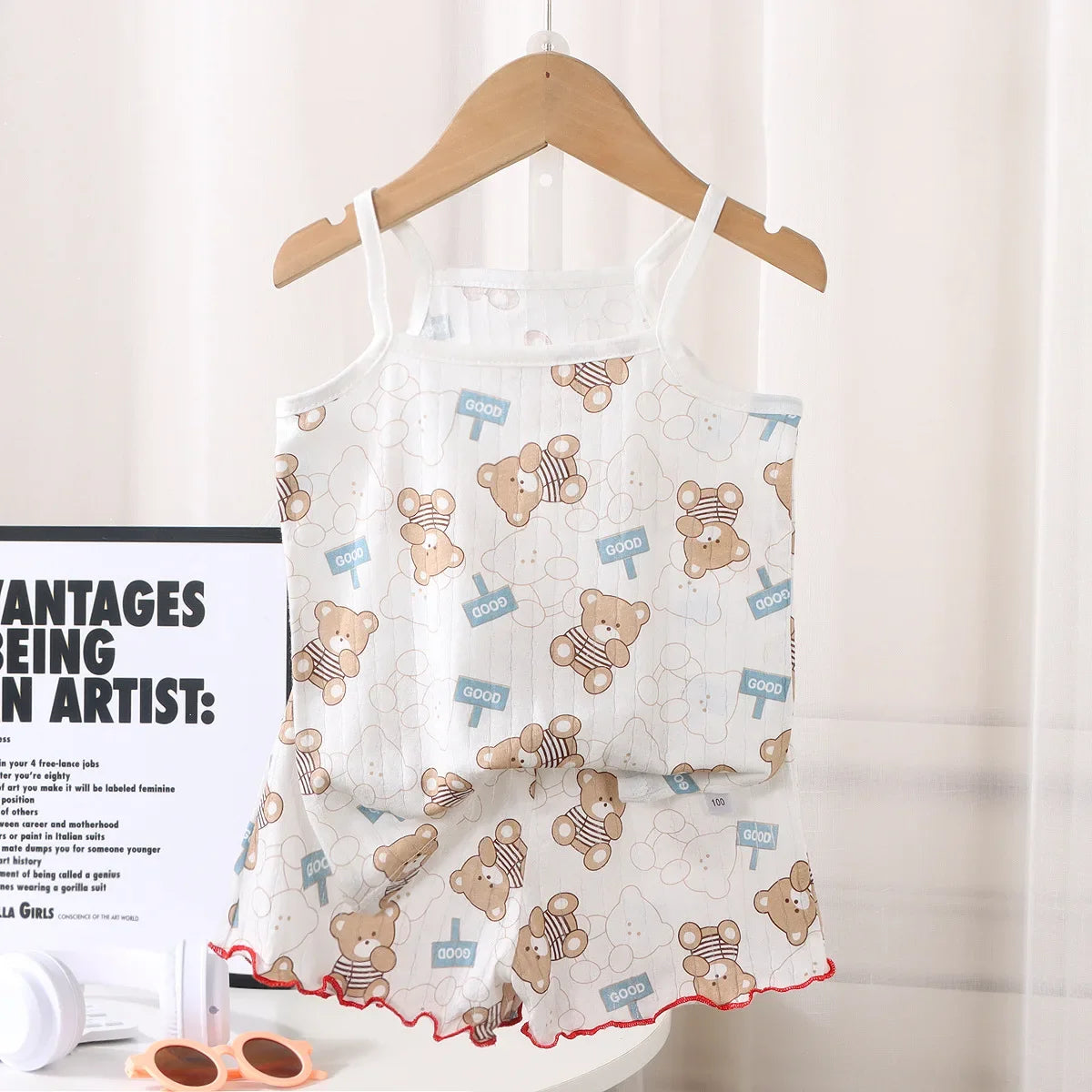 2024 New Kids Tops+shorts Set Summer Thin Baby Cotton Vest Sleeveless Loungewear Set for Girls Suit - TiniLoom