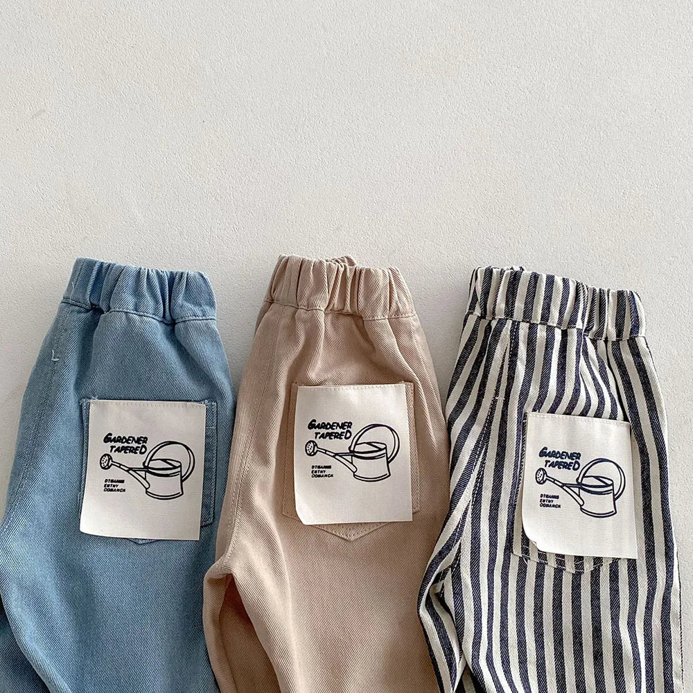 1-5Y Kid's Jeans New 2024 Autumn Solid Color Denim Pants Loose Style Boys Trousers Mid Waist Kid's Outdoor Pants - TiniLoom