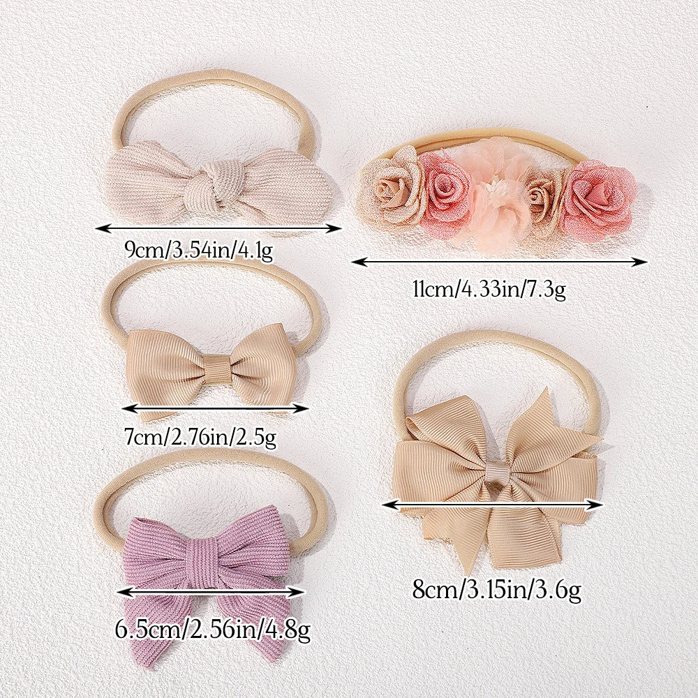 5Pcs/Set Baby Elastic Headband Newborn Flower Lace Bowknot Nylon Hair Bands for Girls Infant Toddler Soft Hair Accessories Gift